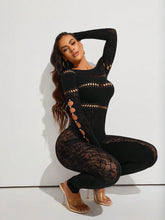 Women's Long Sleeve Metallic Lace Jumpsuit